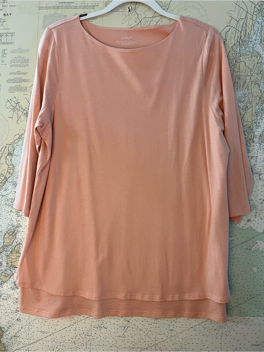 EUC! J Jill Top Women’s Size Large PureJill Boat Neck Layered Tunic Pink Knit